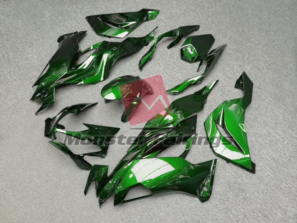 2019 - 2023 Kawasaki ZX6R Gloss Green Carbon Fiber fairing set - ABS injection, custom painted by Monster Fairings