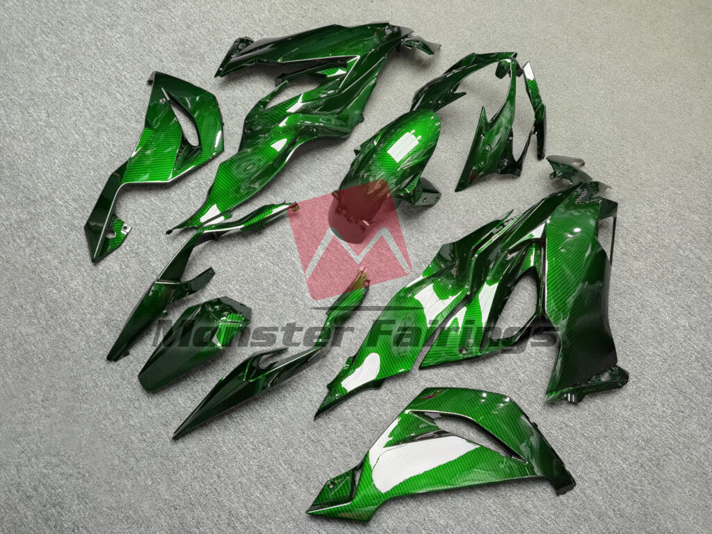 Gloss Green Carbon Fiber ABS fairings for Kawasaki ZX6R 2019 - 2023 - premium OEM fit kit by Monster Fairings