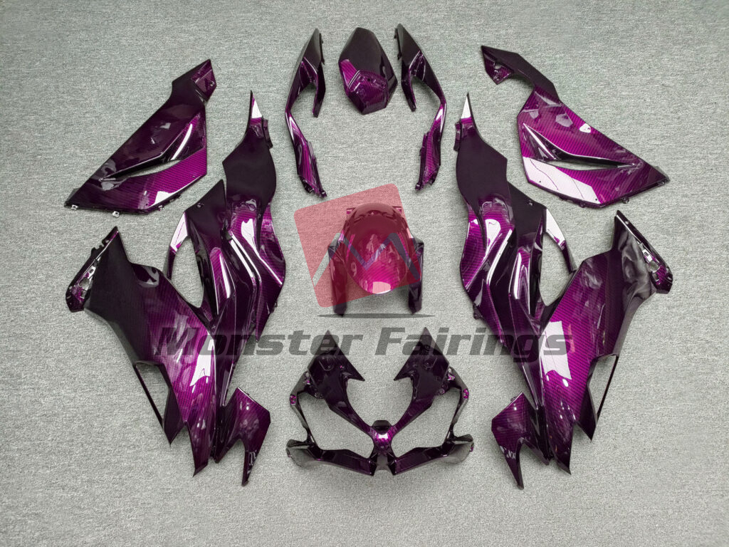 Kawasaki ZX6R 2019 - 2023 Gloss Pink Carbon Fiber ABS fairings - custom motorcycle bodywork kit by Monster Fairings