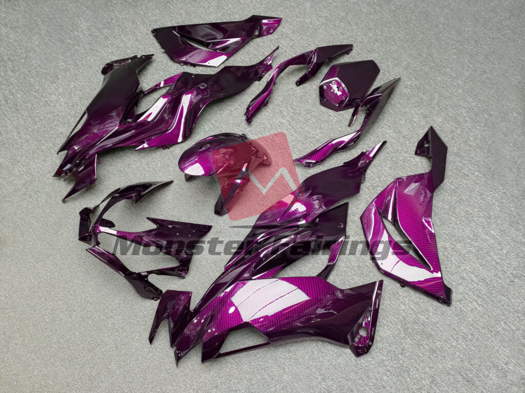 2019 - 2023 Kawasaki ZX6R Gloss Pink Carbon Fiber fairing set - ABS injection, custom painted by Monster Fairings
