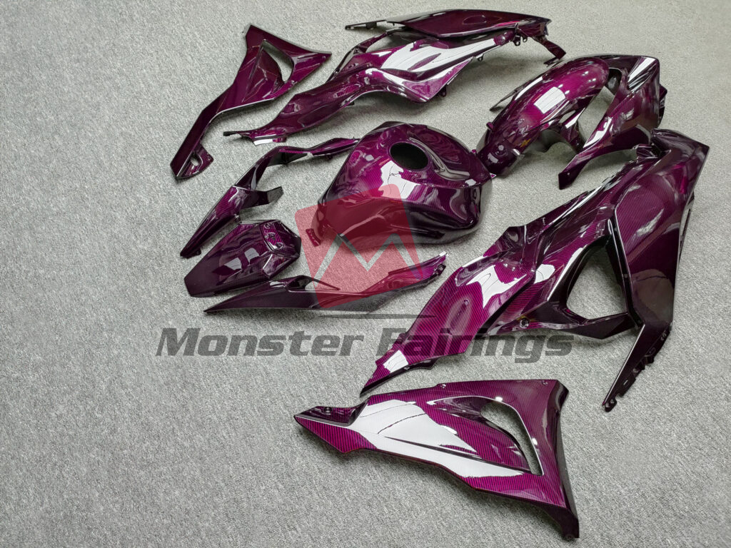 2024 - 2025 Kawasaki ZX6R Gloss Pink Carbon Fiber fairing set - ABS injection, custom painted by Monster Fairings