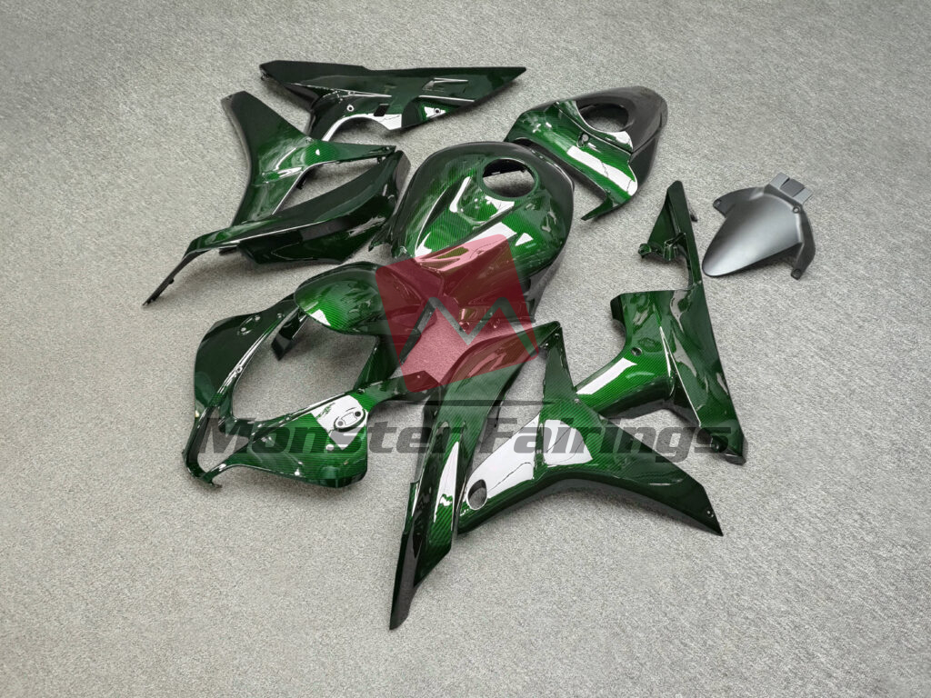 2007 - 2008 Honda CBR600RR Gloss Green Carbon Fiber fairing set - ABS injection, custom painted by Monster Fairings