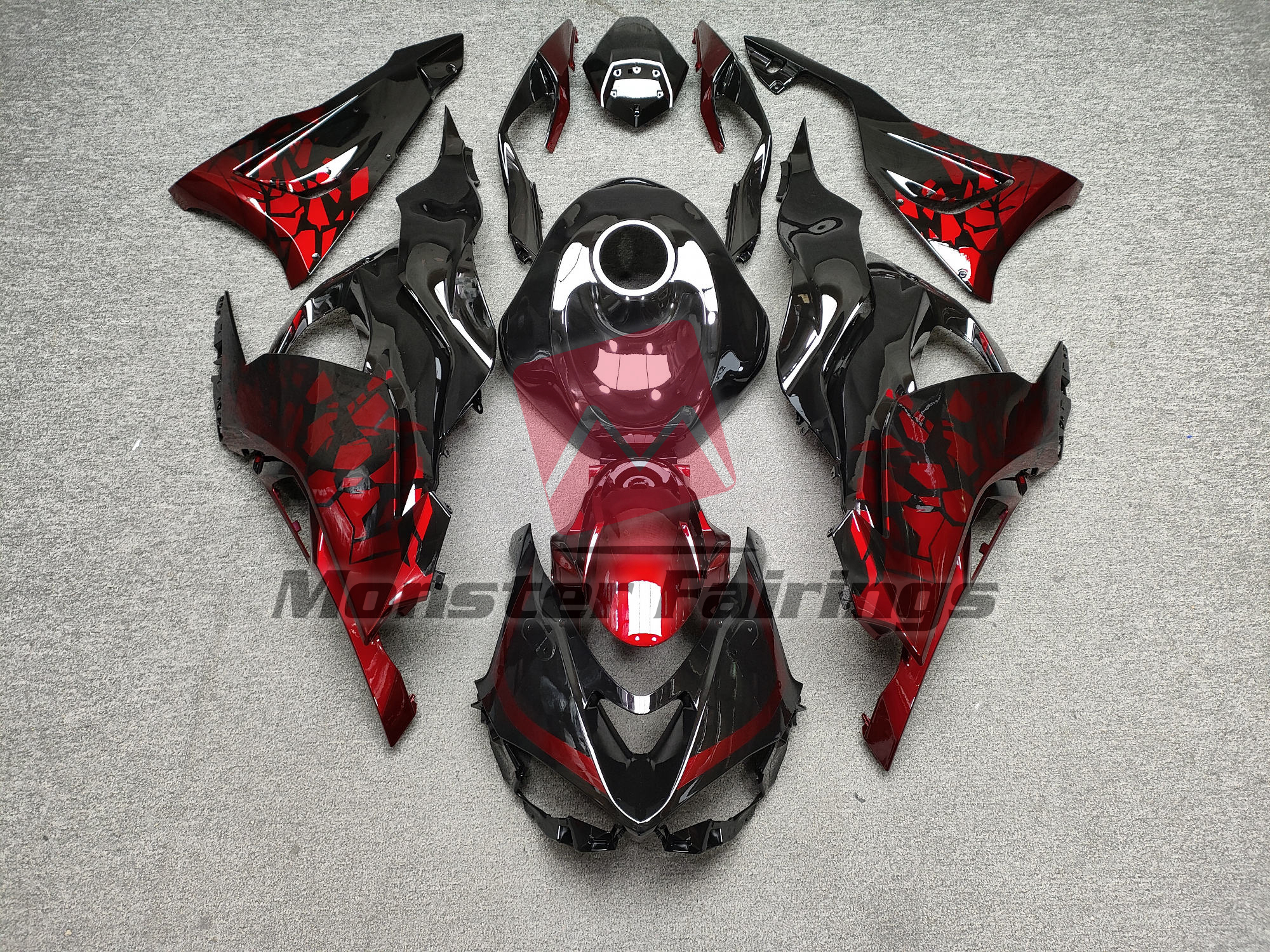 Kawasaki ZX6R 2024-2025 Gloss Black & Red Shattered ABS