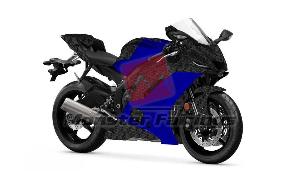 Gloss Carbon Fiber Honeycomb & Blue ABS fairings for Yamaha R6 2017 - 2022 - premium OEM fit kit by Monster Fairings