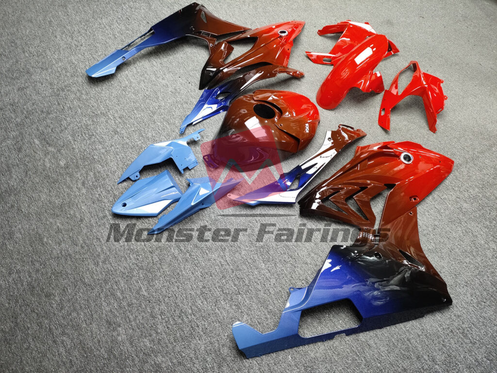 2015 - 2016 BMW S1000RR Gloss Red Black & Blue Gradient fairing set - ABS injection, custom painted by Monster Fairings