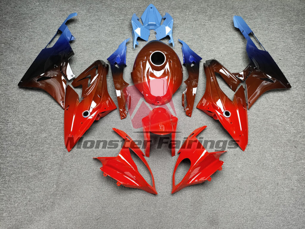 BMW S1000RR 2015 - 2016 Gloss Red Black & Blue Gradient ABS fairings - custom motorcycle bodywork kit by Monster Fairings