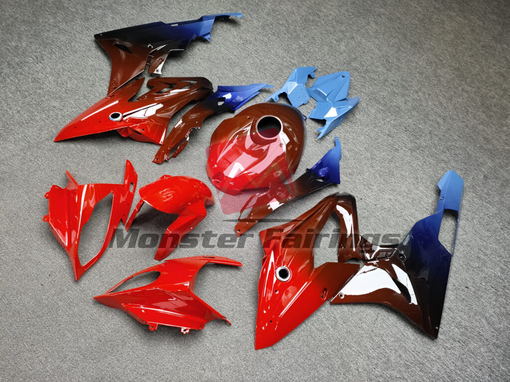 BMW S1000RR custom ABS fairings 2015 - 2016 in Gloss Red Black & Blue Gradient - durable replacement kit, Monster Fairings