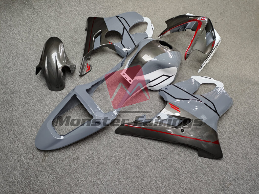 2001 - 2003 Honda CBR600 F4i Gloss Nardo Gray & Dark Silver White fairing set - ABS injection, custom painted by Monster Fairings