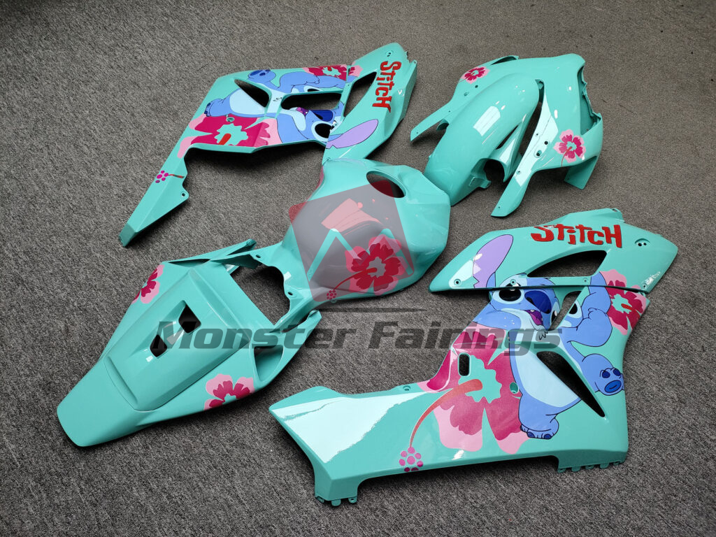 2004 - 2005 Honda CBR1000RR Gloss Cyan Pink Flowers Stitch fairing set - ABS injection, custom painted by Monster Fairings