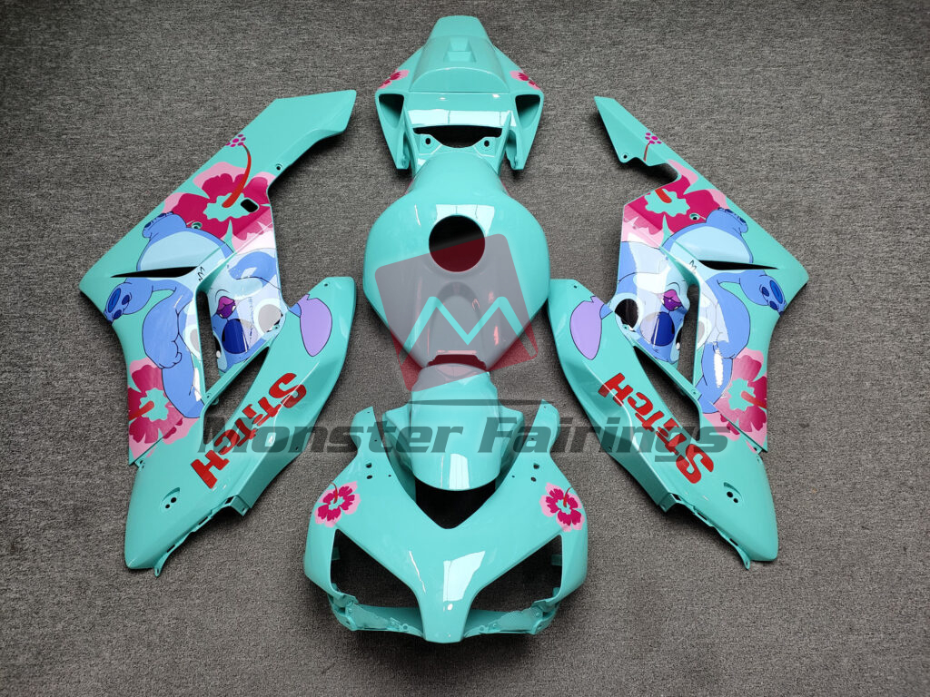 Honda CBR1000RR 2004 - 2005 Gloss Cyan Pink Flowers Stitch ABS fairings - custom motorcycle bodywork kit by Monster Fairings