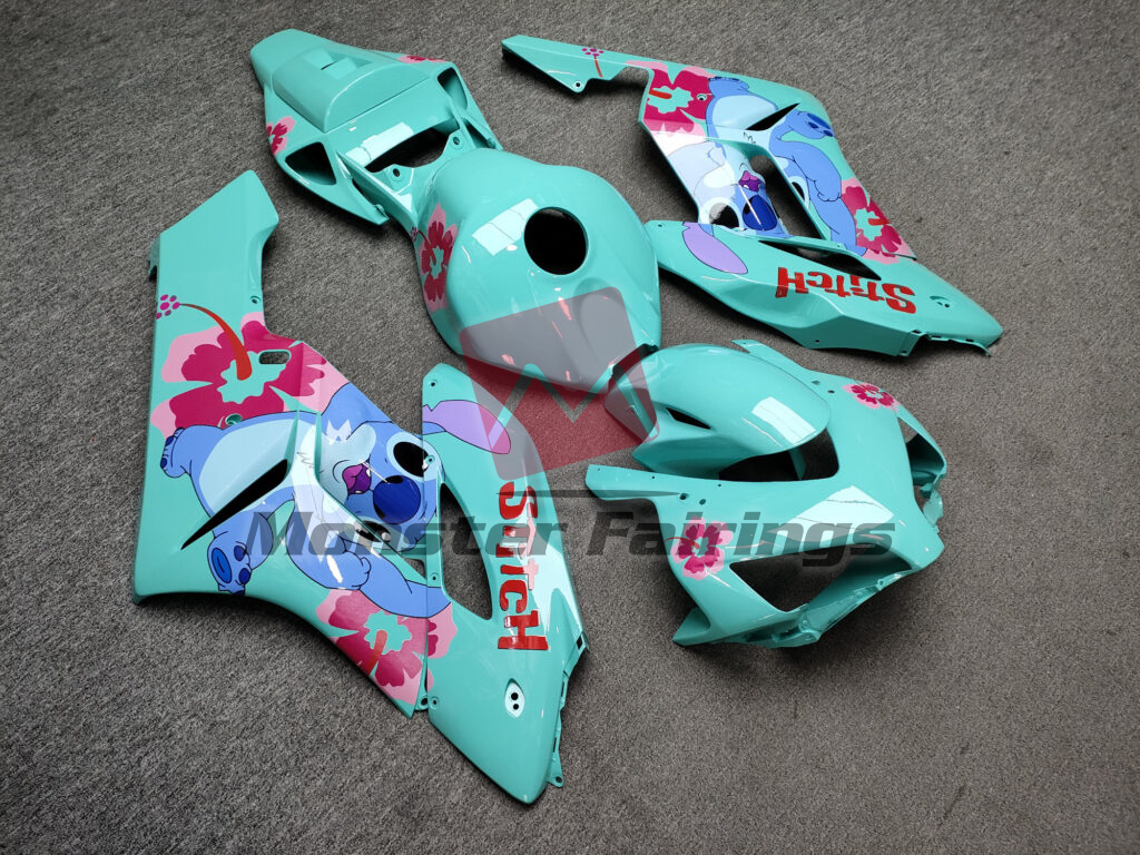 Honda CBR1000RR custom ABS fairings 2004 - 2005 in Gloss Cyan Pink Flowers Stitch - durable replacement kit, Monster Fairings
