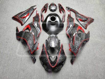 Kawasaki ZX6R 2024-2026 Gloss Forged Carbon Fiber with Red & Matte Black ABS Fairings | Monster Fairings