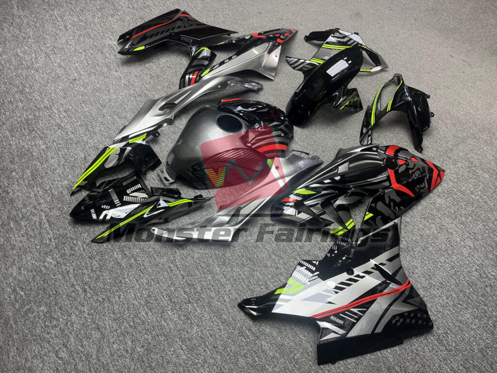 2017 - 2018 BMW S1000RR Gloss Gray Black & Red fairing set - ABS injection, custom painted by Monster Fairings