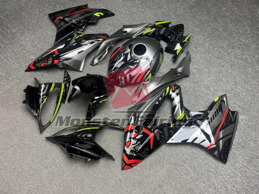 BMW S1000RR custom ABS fairings 2017 - 2018 in Gloss Gray Black & Red - durable replacement kit, Monster Fairings