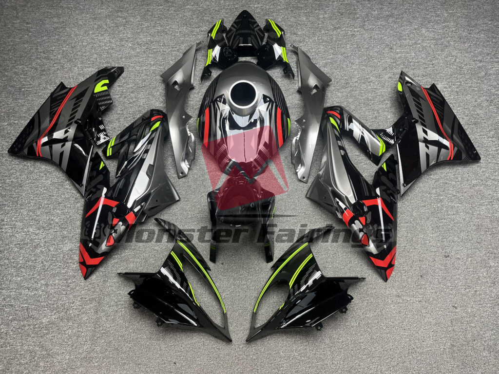 BMW S1000RR 2017 - 2018 Gloss Gray Black & Red ABS fairings - custom motorcycle bodywork kit by Monster Fairings