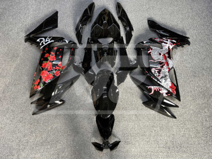 Kawasaki Ninja 650R 2020-2025 Gloss Black Dragon & Cherry Blossom ABS Fairings | Monster Fairings