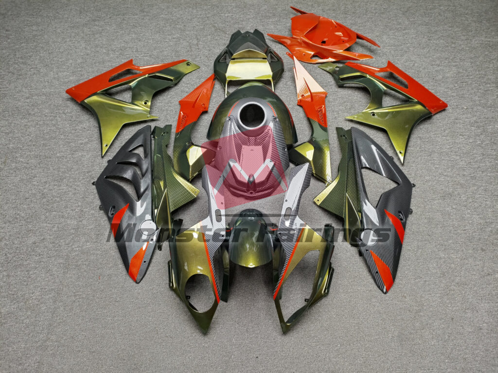 BMW S1000RR 2009 - 2014 Gloss Orange & Olive Green Carbon Fiber ABS fairings - custom motorcycle bodywork kit by Monster Fairings