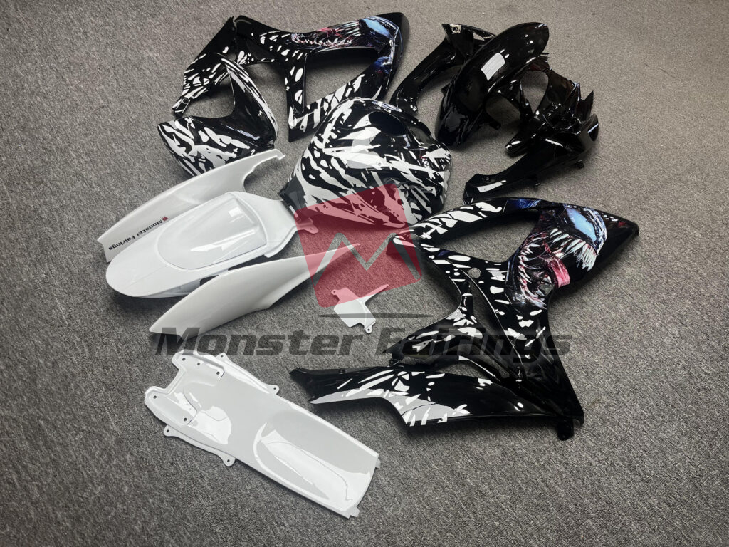 Monster Fairings ABS fairing kit for Suzuki GSXR 600 - 750 2006 - 2007 - Gloss Black & White Venom, precise OEM fit
