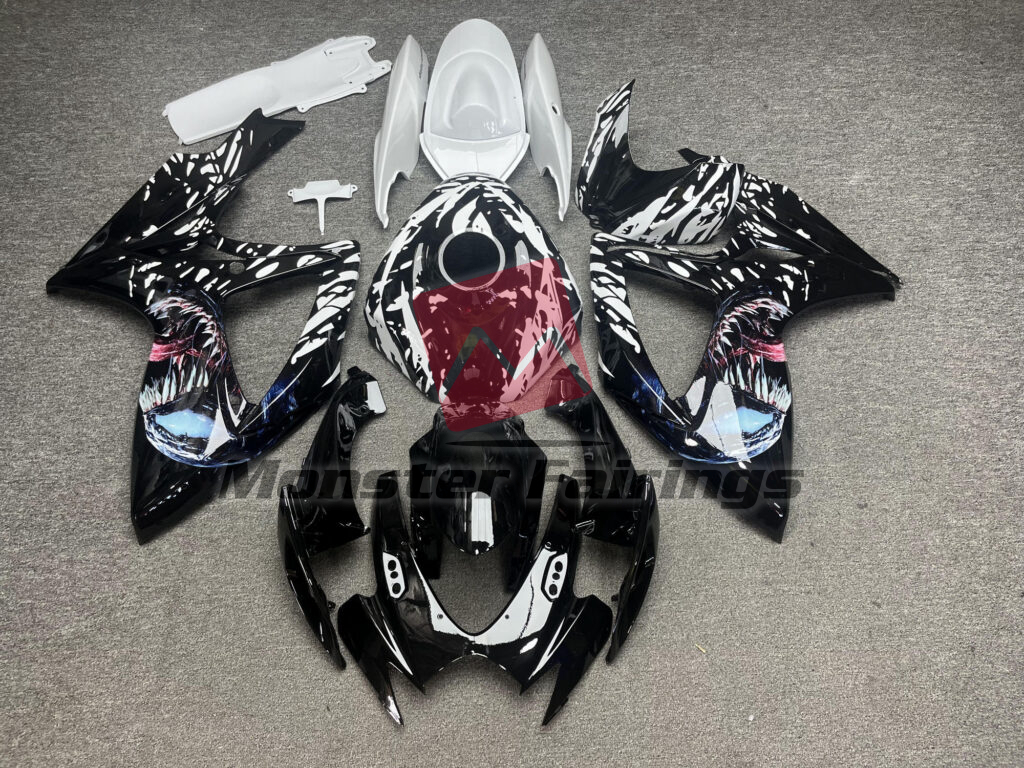 Suzuki GSXR 600 - 750 2006 - 2007 Gloss Black & White Venom ABS fairings - custom motorcycle bodywork kit by Monster Fairings