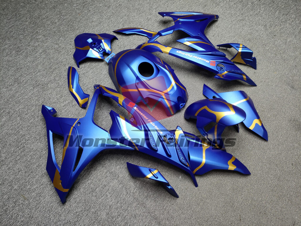 2023 - 2024 BMW S1000RR Matte Candy Blue Gold fairing set - ABS injection, custom painted by Monster Fairings