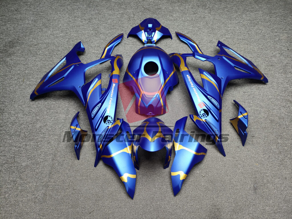 BMW S1000RR 2023 - 2024 Matte Candy Blue Gold ABS fairings - custom motorcycle bodywork kit by Monster Fairings