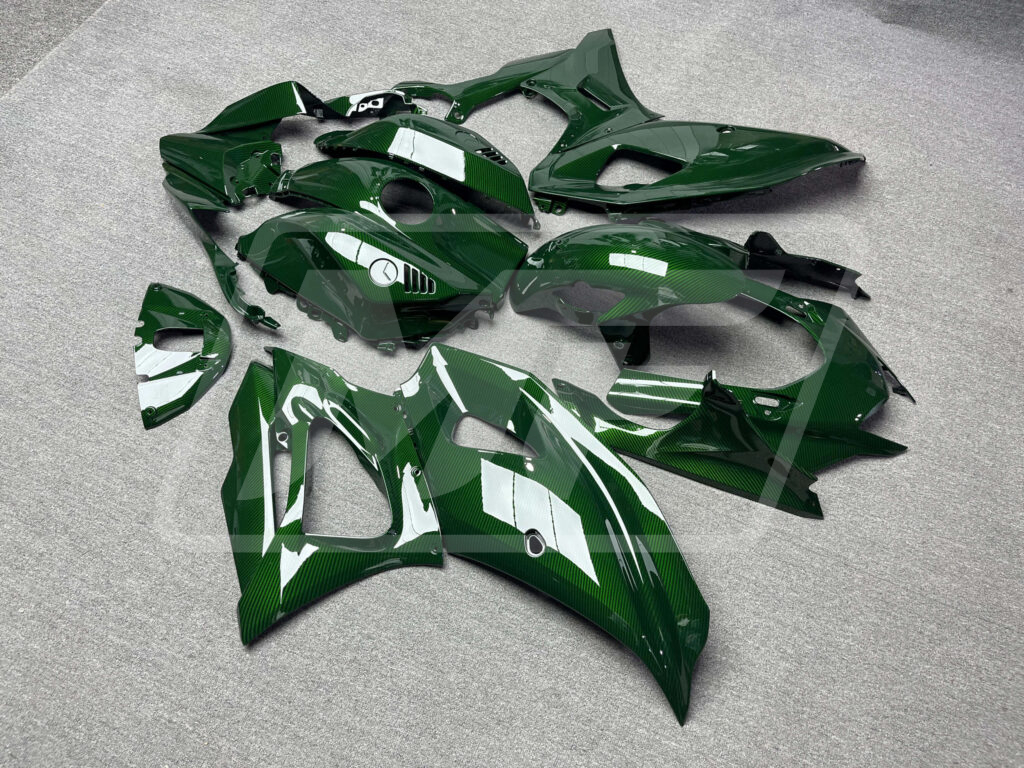 2021 - 2025 Yamaha R7 Gloss Green Carbon Fiber fairing set - ABS injection, custom painted by Monster Fairings