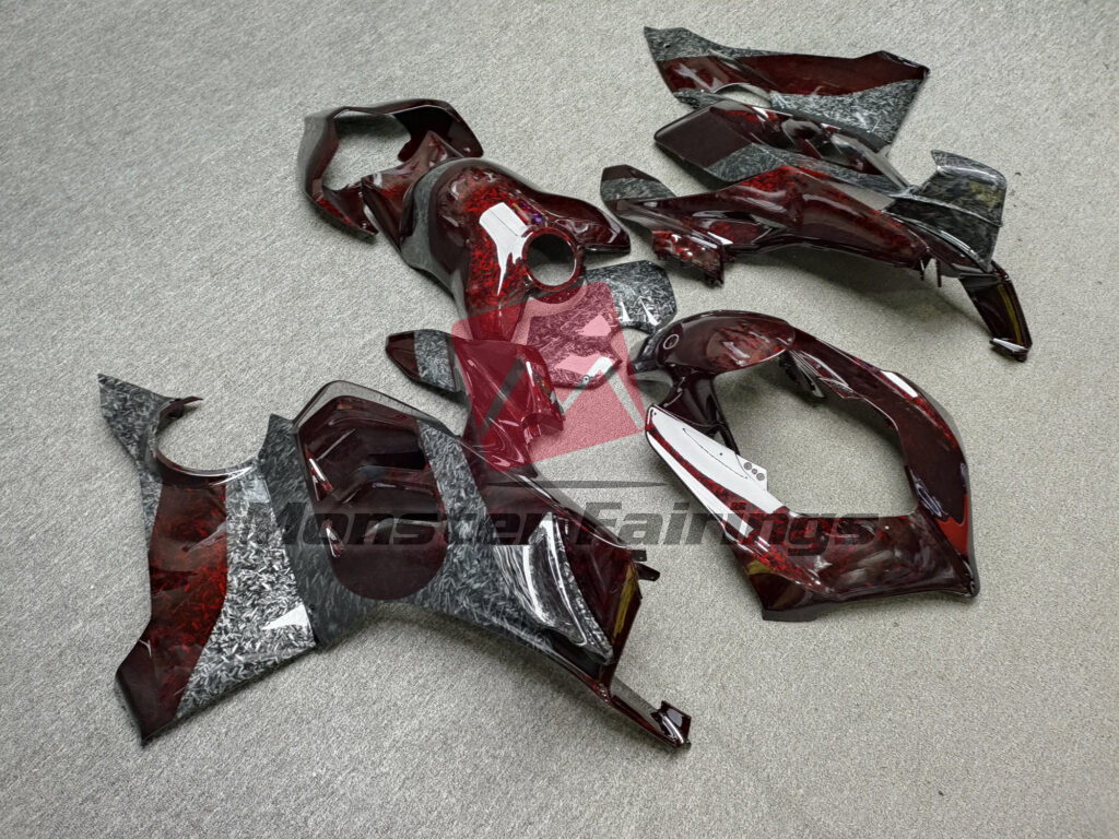 Ducati Panigale V4/V4S custom ABS fairings 2020 - 2021 in Gloss Red & Black Forged Carbon Fiber - durable replacement kit, Monster Fairings