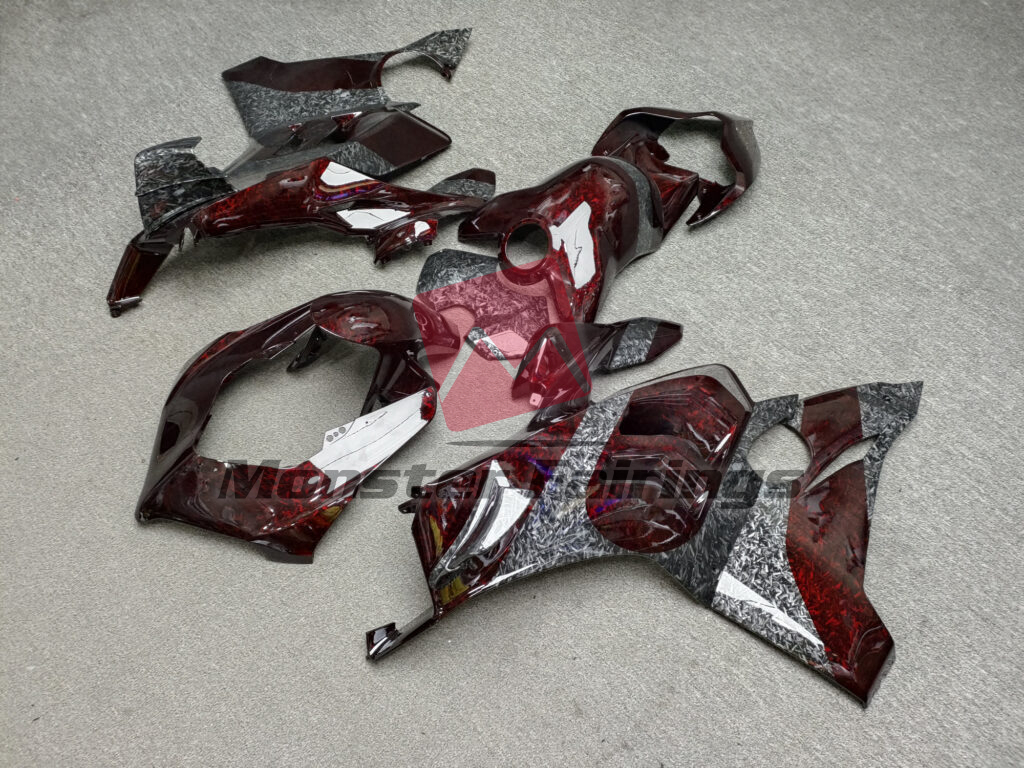 Gloss Red & Black Forged Carbon Fiber ABS fairings for Ducati Panigale V4/V4S 2020 - 2021 - premium OEM fit kit by Monster Fairings