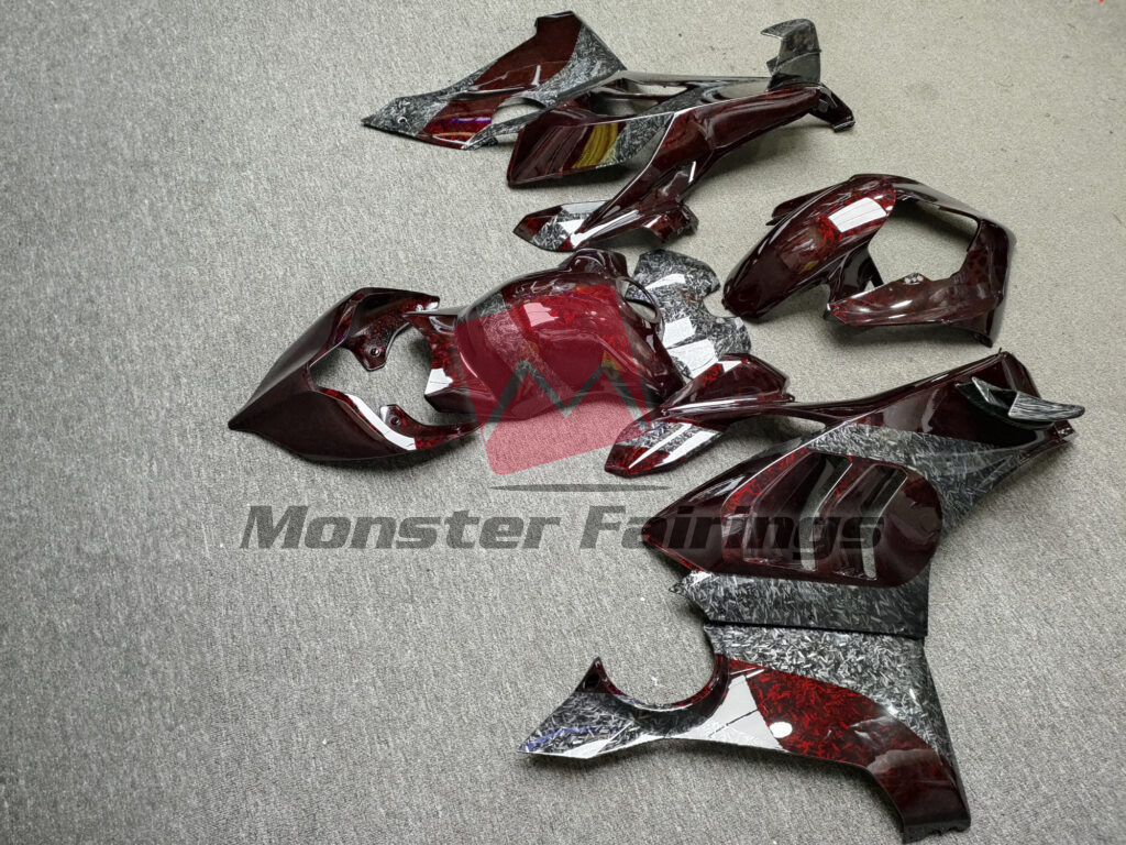 2020 - 2021 Ducati Panigale V4/V4S Gloss Red & Black Forged Carbon Fiber fairing set - ABS injection, custom painted by Monster Fairings