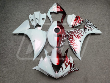 Yamaha R1 2009-2011 Gloss Pearl White & Candy Red Shattered Split ABS Fairings | Monster Fairings