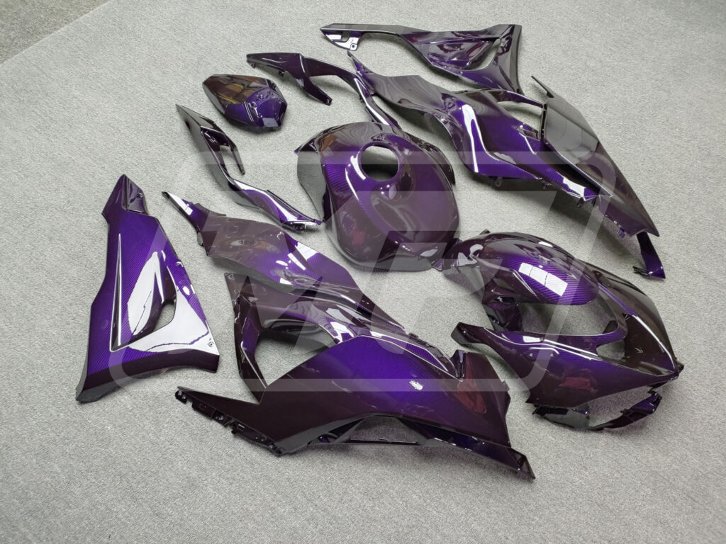 2024 - 2025 Kawasaki ZX6R Gloss Purple Carbon Fiber fairing set - ABS injection, custom painted by Monster Fairings