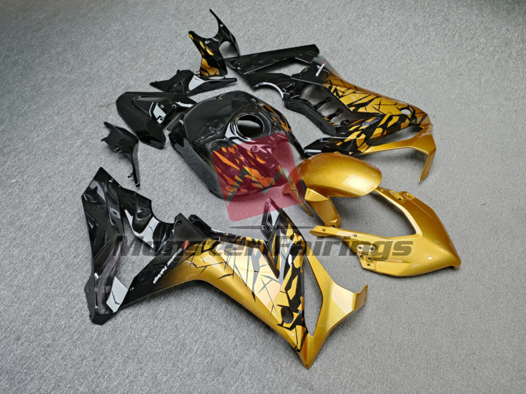 Honda CBR650R custom ABS fairings 2019 - 2020 in Gloss Gold & Black Shattered - durable replacement kit, Monster Fairings