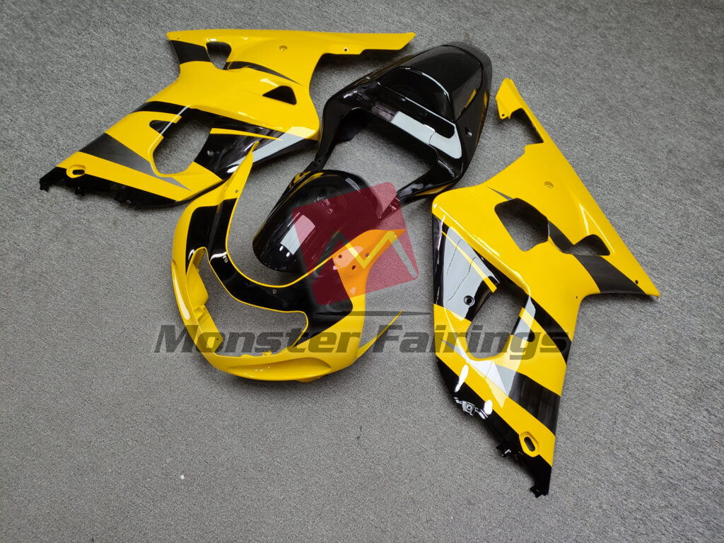 Suzuki GSXR 600 - 750 custom ABS fairings 2001 - 2003 in Gloss Yellow & Black Gray - durable replacement kit, Monster Fairings