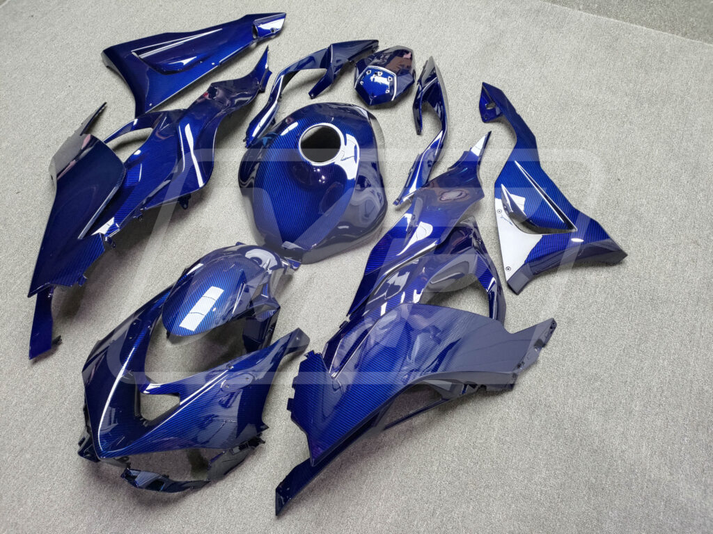 Gloss Blue Carbon Fiber ABS fairings for Kawasaki ZX6R 2024 - 2025 - premium OEM fit kit by Monster Fairings