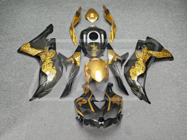 Kawasaki ZX4RR 2020-2024 Gloss Carbon Fiber Gold Roses ABS Fairings | Monster Fairings