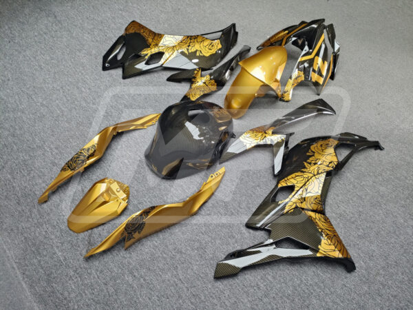 Kawasaki ZX4RR 2020-2024 Gloss Carbon Fiber Gold Roses ABS Fairings | Monster Fairings - Image 4