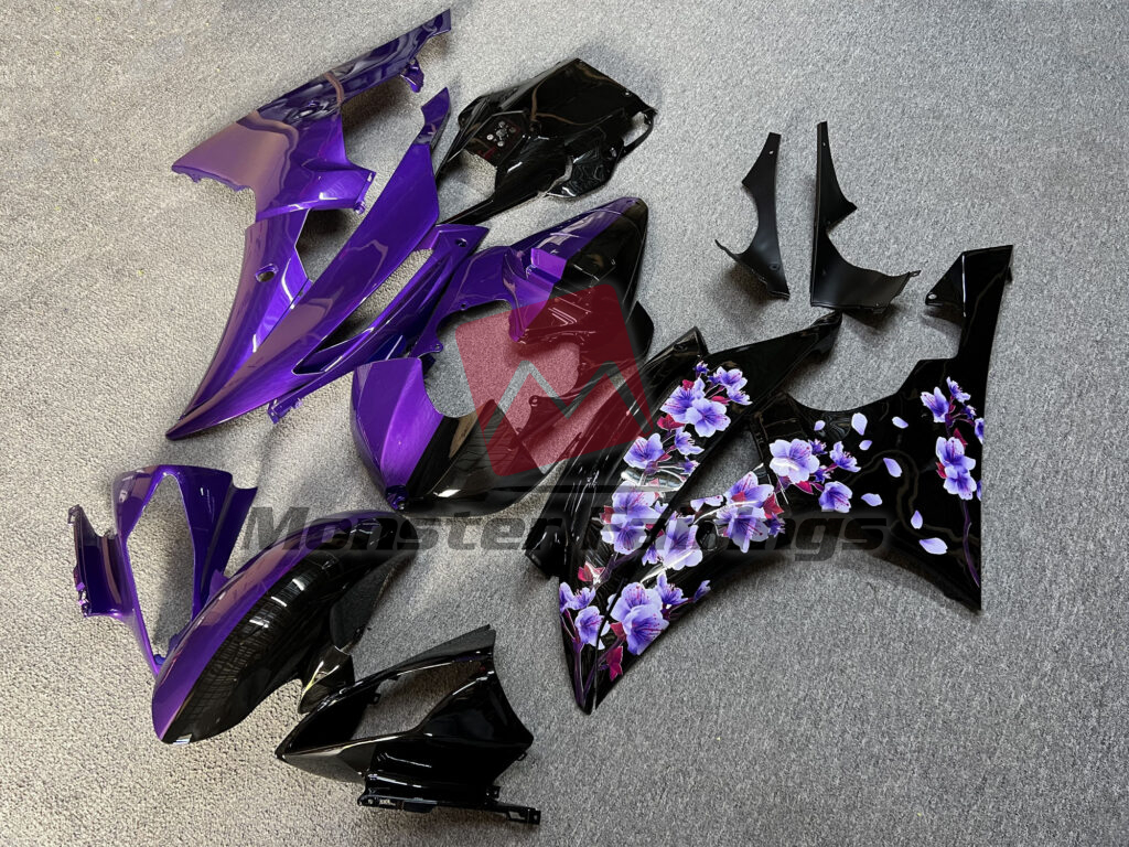 Gloss Black & Purple Cherry Blossom Split ABS fairings for Yamaha R6 2008 - 2016 - premium OEM fit kit by Monster Fairings