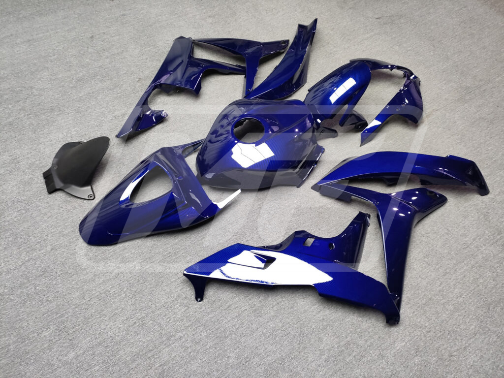 2007 - 2008 Honda CBR600RR Gloss Blue Carbon Fiber fairing set - ABS injection, custom painted by Monster Fairings