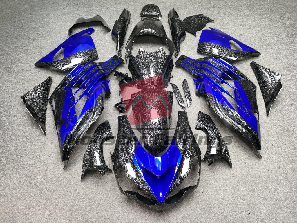 Kawasaki ZX14R 2012 - 2024 Gloss Forged Carbon Fiber Candy Blue ABS fairings - custom motorcycle bodywork kit by Monster Fairings