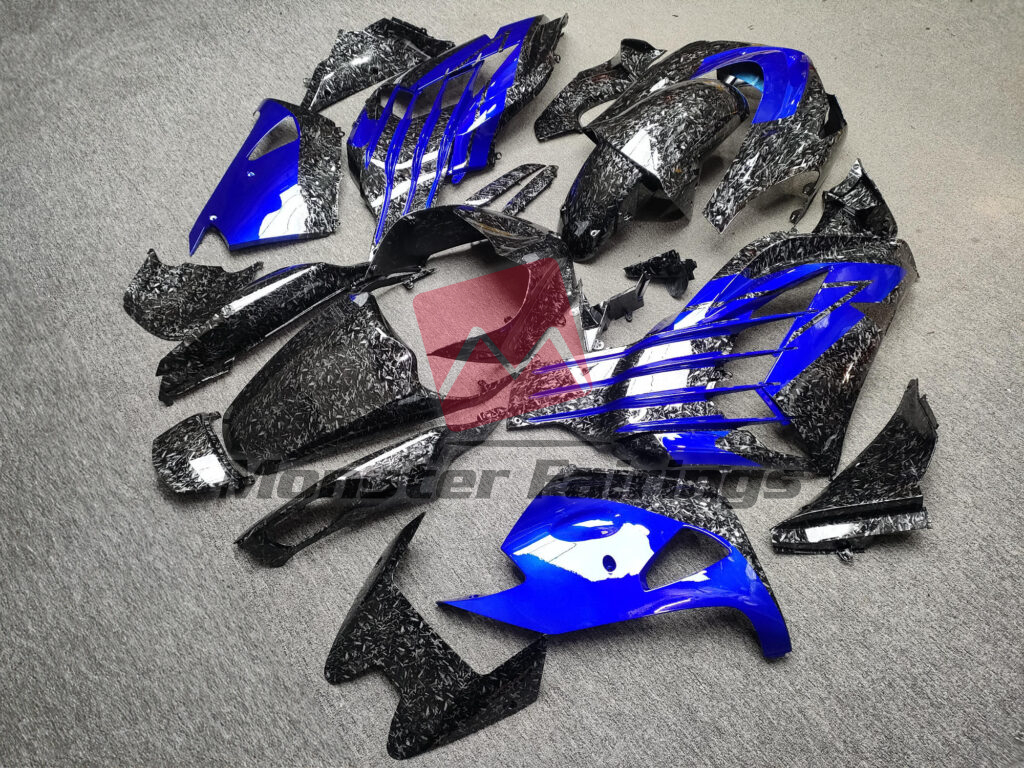 2012 - 2024 Kawasaki ZX14R Gloss Forged Carbon Fiber Candy Blue fairing set - ABS injection, custom painted by Monster Fairings