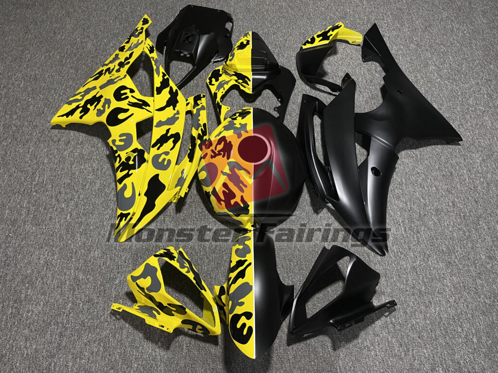 Yamaha R6 2008 - 2016 Matte Black & Gloss Yellow Camo Monster ABS fairings - custom motorcycle bodywork kit by Monster Fairings
