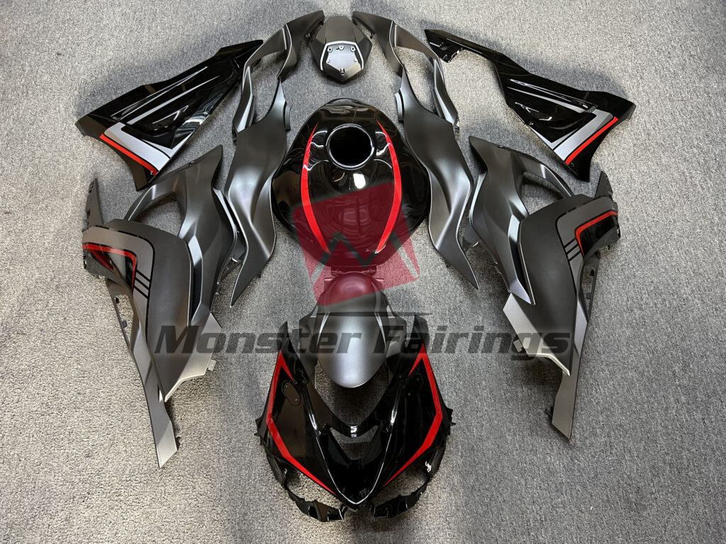 Kawasaki ZX6R 2024 - 2025 Gloss Black Gray & Red ABS fairings - custom motorcycle bodywork kit by Monster Fairings