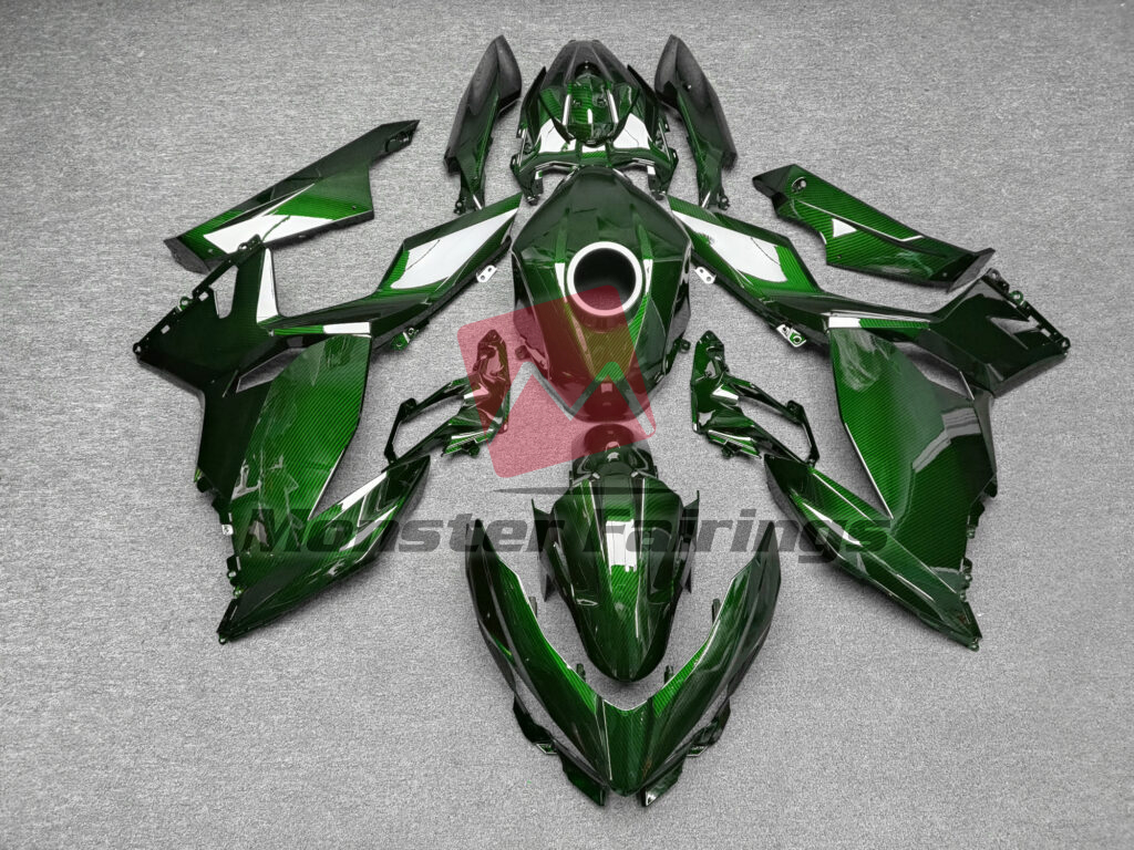 Kawasaki Ninja 400 2018 - 2024 Gloss Green Carbon Fiber ABS fairings - custom motorcycle bodywork kit by Monster Fairings