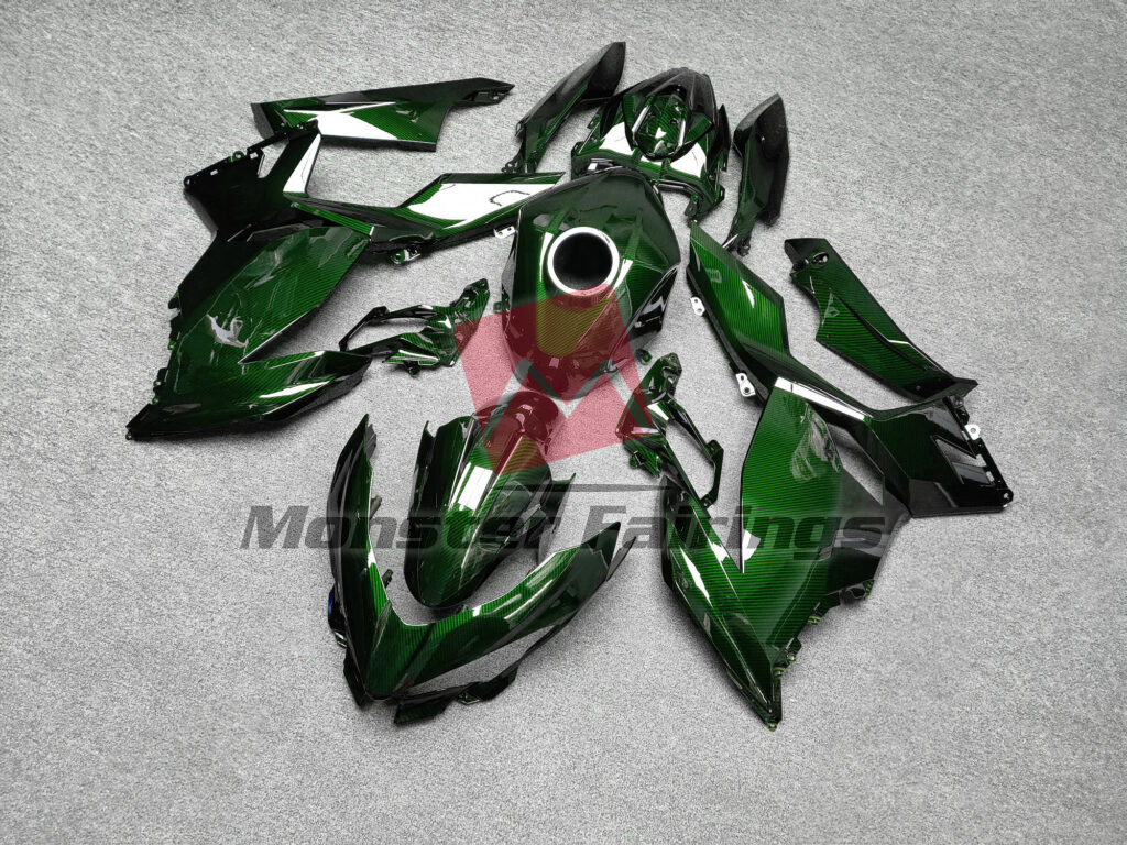Gloss Green Carbon Fiber ABS fairings for Kawasaki Ninja 400 2018 - 2024 - premium OEM fit kit by Monster Fairings