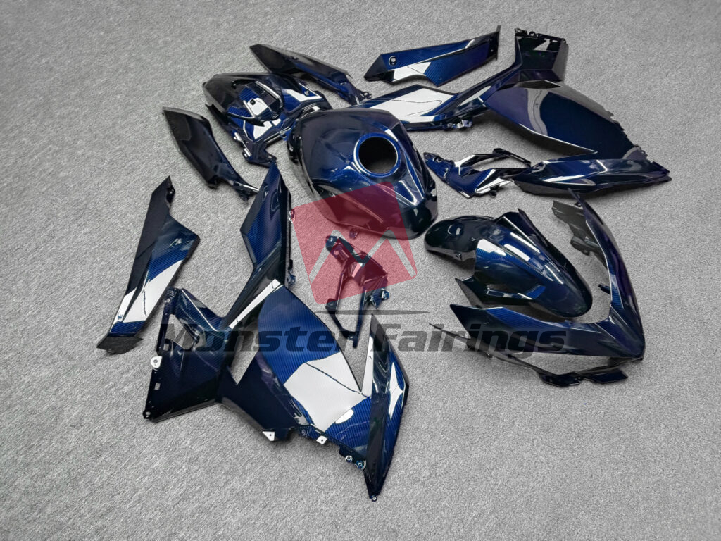 2018 - 2024 Kawasaki Ninja 400 Gloss Blue Carbon Fiber fairing set - ABS injection, custom painted by Monster Fairings