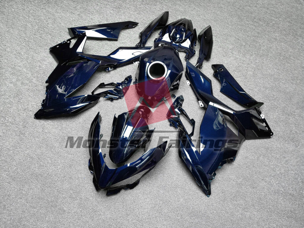 Gloss Blue Carbon Fiber ABS fairings for Kawasaki Ninja 400 2018 - 2024 - premium OEM fit kit by Monster Fairings