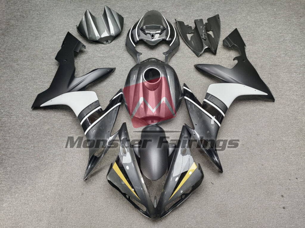 Yamaha R1 2004 - 2006 Gloss & Matte Carbon Fiber Black White ABS fairings - custom motorcycle bodywork kit by Monster Fairings