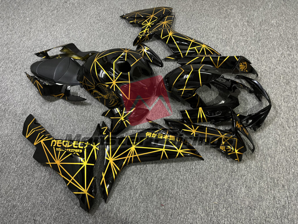 Gloss Black & Gold Line Pattern ABS fairings for Suzuki GSXR 600 - 750 2011 - 2025 - premium OEM fit kit by Monster Fairings