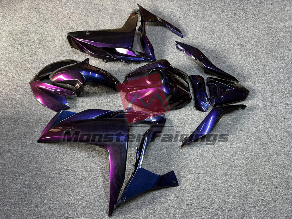 2014 - 2018 Yamaha R3 Gloss Purple Gradient fairing set - ABS injection, custom painted by Monster Fairings