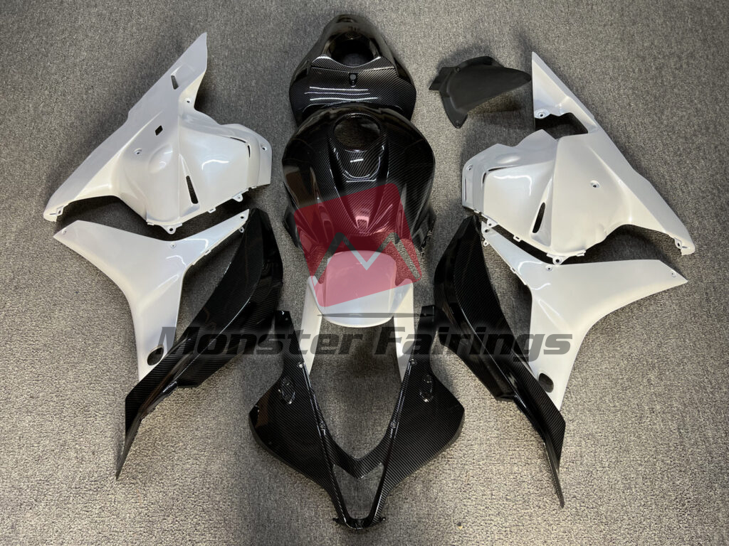 Honda CBR600RR 2009 - 2012 Gloss Metallic White Carbon Fiber ABS fairings - custom motorcycle bodywork kit by Monster Fairings